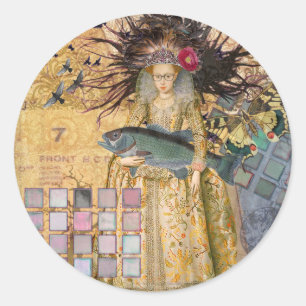 Pegatina Redonda Mujer Piscis Vintage Gótico Clásico