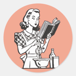 Pegatina Redonda Mujer retro cocinando divertida en los años 50