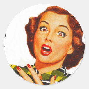 Pegatina Redonda Mujer Retro Con Expresión Sorprendida