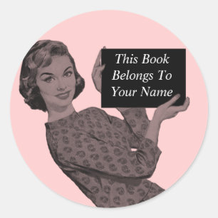 Pegatina Redonda Mujer retro con placa de portapapeles