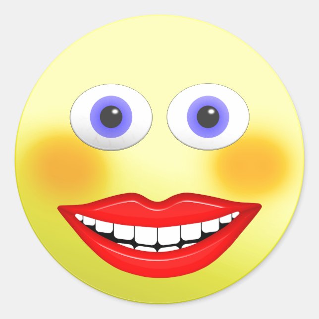 Pegatina Redonda Mujer Sonriente Con Una Boca Sonriente (Anverso)