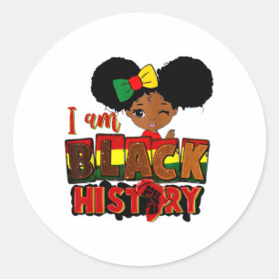 Pegatina Redonda Mujer: Soy mujer negra en el mes de la historia mu
