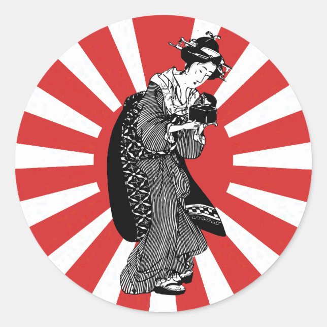 Pegatina Redonda Mujer ukiyoica japonesa tradicional (Anverso)