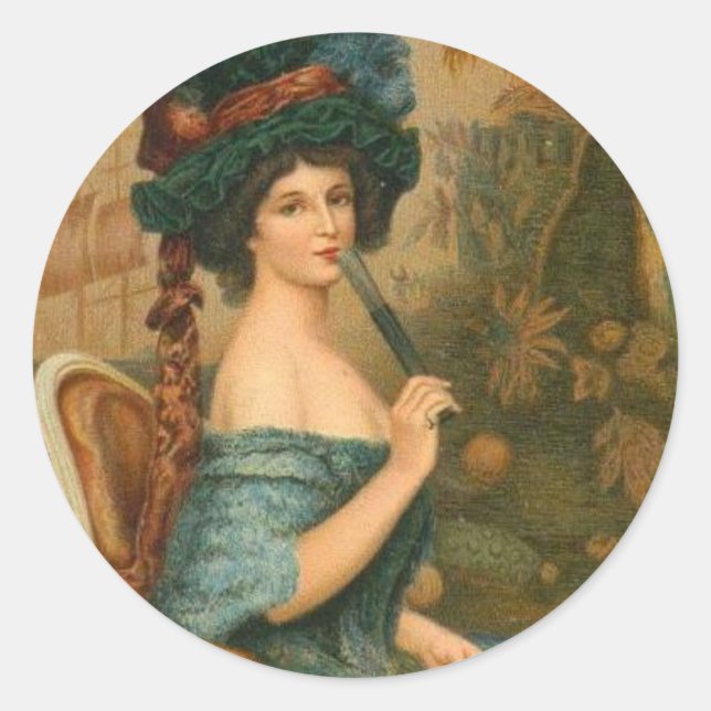 Pegatina Redonda Mujer victoriana (Anverso)