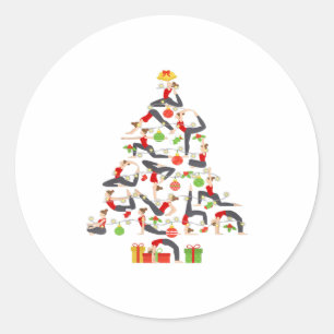 Pegatina Redonda Mujer yoga árbol de Navidad gimnasia