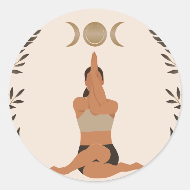 Pegatina Redonda Mujer yoga pose águila brazos luna espiritual (Anverso)