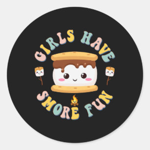 Pegatina Redonda Mujeres Acampando Kawaii Smores Chicas Tienen S'mo