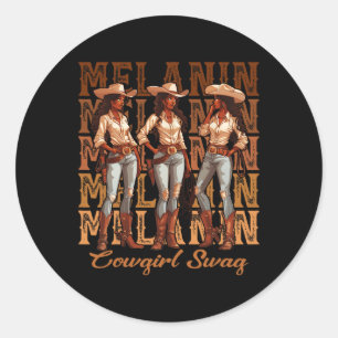 Pegatina Redonda Mujeres Africanas Melanin Cowgirl engendran histor