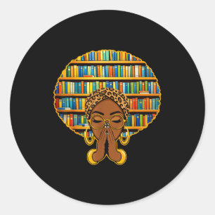Pegatina Redonda Mujeres Afro Melanina Chica Libro Bibliotecaria Hi
