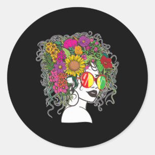 Pegatina Redonda Mujeres afroamericanas melaninas negras Reina Ju