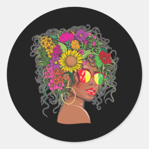 Pegatina Redonda Mujeres afroamericanas melaninas negras Reina Ju