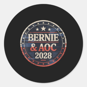 Pegatina Redonda Mujeres Bernie Sanders Y Aoc 2028 Presidenta C
