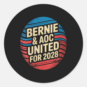 Pegatina Redonda Mujeres Bernie Sanders Y Aoc 2028 Presidenta C