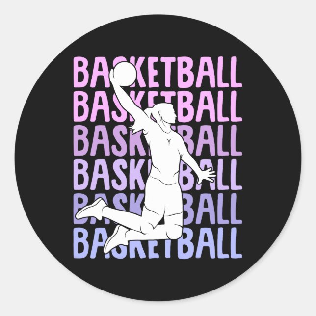 Pegatina Redonda Mujeres Chicas de baloncesto (Anverso)
