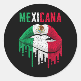 Pegatina Redonda Mujeres Chicas de camisetas de bandera mexicana ni