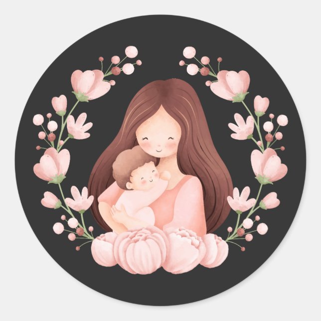 Pegatina Redonda Mujeres con hijos (Anverso)
