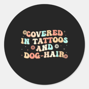 Pegatina Redonda Mujeres Cubiertas En Tatuajes Y Cuello De Pelo De