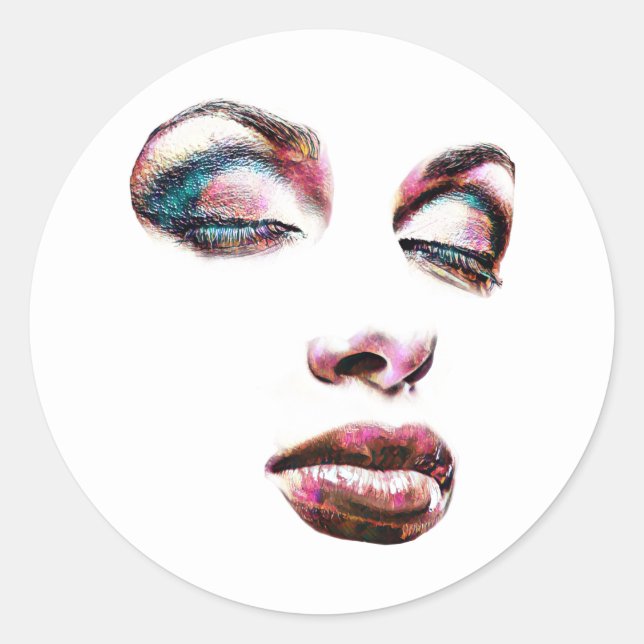 Pegatina Redonda Mujeres de arte pop enfrentan a belleza de maquill (Anverso)