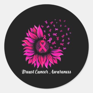 Pegatina Redonda Mujeres de conciencia sobre el cáncer de mama rosa