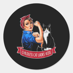 Pegatina Redonda Mujeres De Gato Sin Hijos Votan A Rosie The Rivete