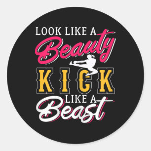 Pegatina Redonda Mujeres de Kickboxing Parecen Un Hermoso Regalo Pa