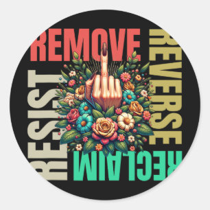 Pegatina Redonda Mujeres dedo medio quitar invertir reclamar resist