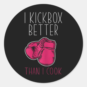 Pegatina Redonda Mujeres Divertidas Kickboxer - Me encanta el kickb