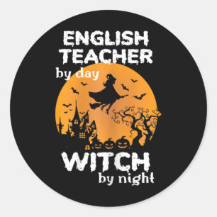 Pegatina Redonda Mujeres divertidas profesoras de inglés Halloween 