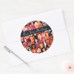 Pegatina Redonda Mujeres Empoderadas Votan Tarjeta en Blanco Por De