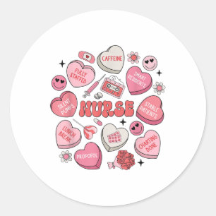 Pegatina Redonda Mujeres Enfermeras Día de San Valentín Corazón Can