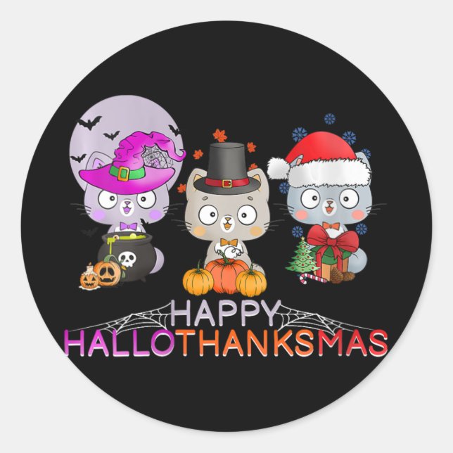 Pegatina Redonda Mujeres felices Hallothanksmas - Halloween Thanksg (Anverso)