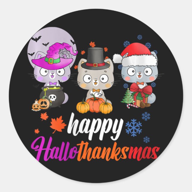 Pegatina Redonda Mujeres felices Hallothanksmas - Halloween Thanksg (Anverso)