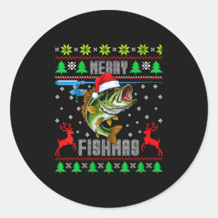Pegatina Redonda Mujeres Feliz Pescado Navidad B Pescado Pesca Dive