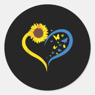 Pegatina Redonda Mujeres Girasol Amor Corazón Apoyo a Ucrania B