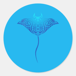 Pegatina Redonda Mujeres Hawái Tribal Stingray Hawaiano Polinesio