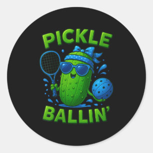 Pegatina Redonda Mujeres jugando pickle ball, bonito pickle ball, d