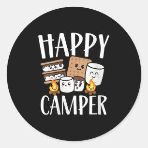 Pegatina Redonda Mujeres Kawaii Feliz Campista de Smore Viaje de la