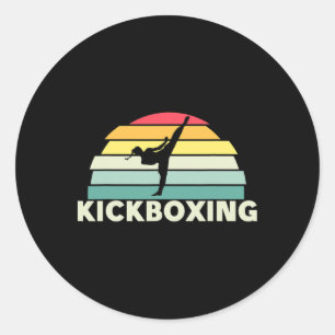 Pegatina Redonda Mujeres Kickboxing Artes Marciales Retro Karate Ch