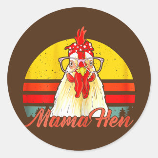 Pegatina Redonda Mujeres Mama Hen Chicken Mom Crazy Lady Lover