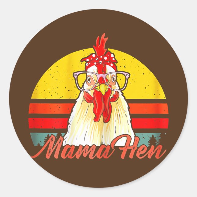 Pegatina Redonda Mujeres Mama Hen Chicken Mom Crazy Lady Lover (Anverso)
