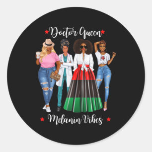 Pegatina Redonda Mujeres Médicos negras negras viven al Dr. Coffee 