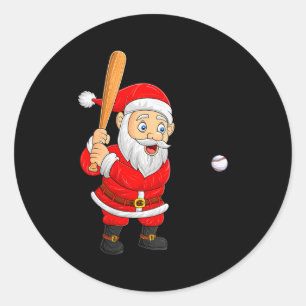 Pegatina Redonda Mujeres Navidad Santa Jugando Béisbol Navidad Dive