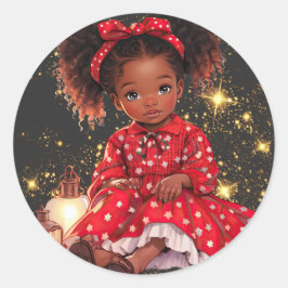 Pegatina Redonda Mujeres negras Navidades melanin sista Xmas Sistas