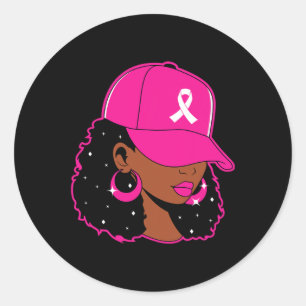 Pegatina Redonda Mujeres negras rosa Guerrera de Concienciación sob