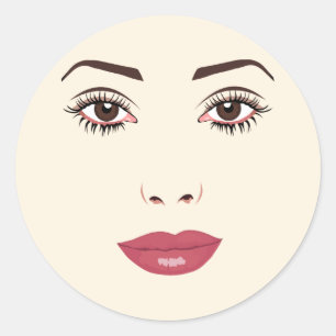 Pegatina Redonda Mujeres Ojos marrones pintalabios rojos Arte facia