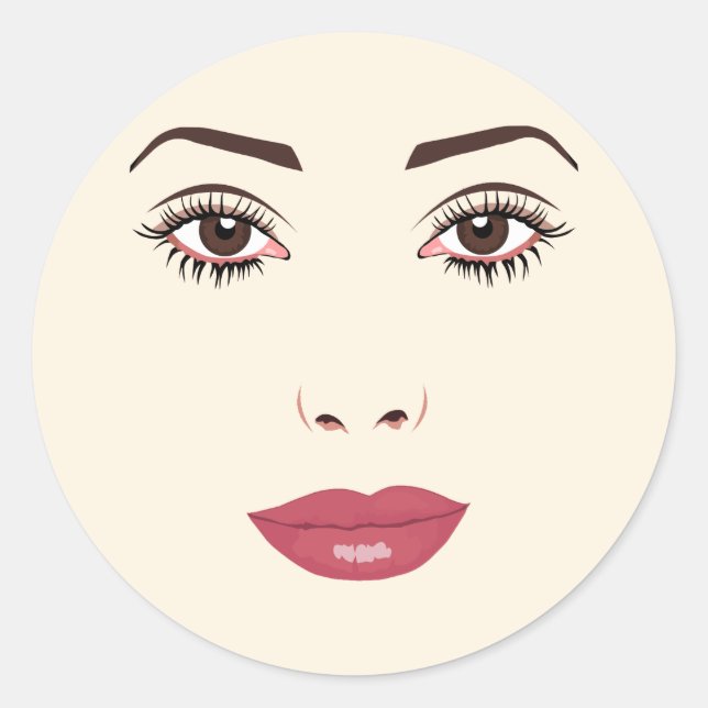 Pegatina Redonda Mujeres Ojos marrones pintalabios rojos Arte facia (Anverso)