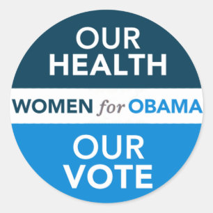 Pegatina Redonda Mujeres para Obama - nuestra salud nuestro voto