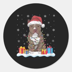 Pegatina Redonda Mujeres Pitbull Perro Santa Hat Árbol de Navidad L