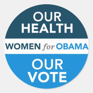 Pegatina Redonda Mujeres por Obama - Nuestra salud nuestro voto
