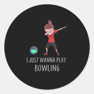 Pegatina Redonda Mujeres, quiero jugar al Bowling, divertida danza